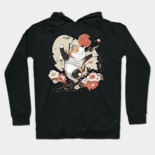 Ninja cute cat sepia between flowers Hoodie